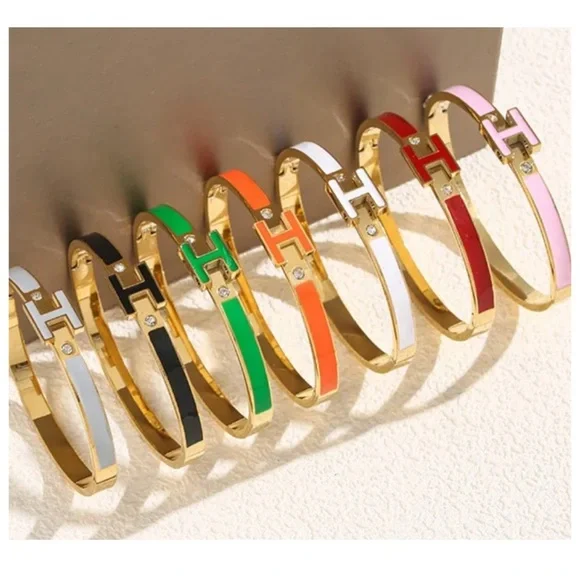 Enamel Letter H Bangle Bracelet - Picture 2 of 10